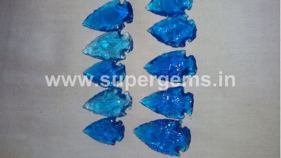 Picture of blue obsidian glass arrowheads