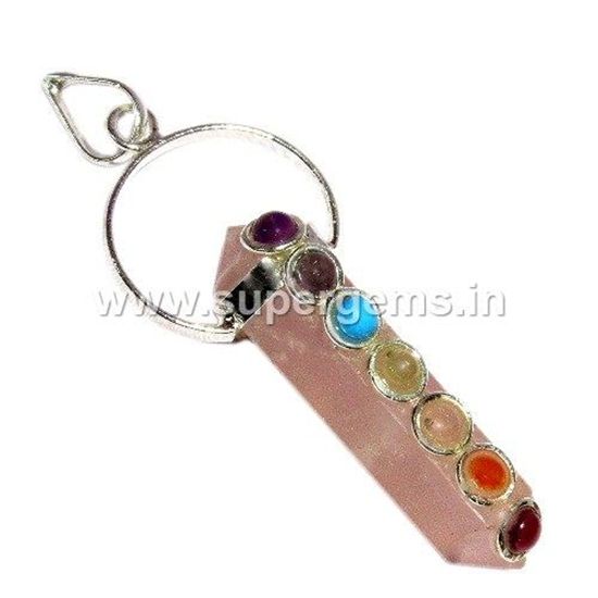 Picture of rose quartz 7 chakra bridge pendant