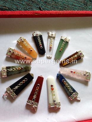 Picture of mix crystal flat 7 chakra pencil pendant