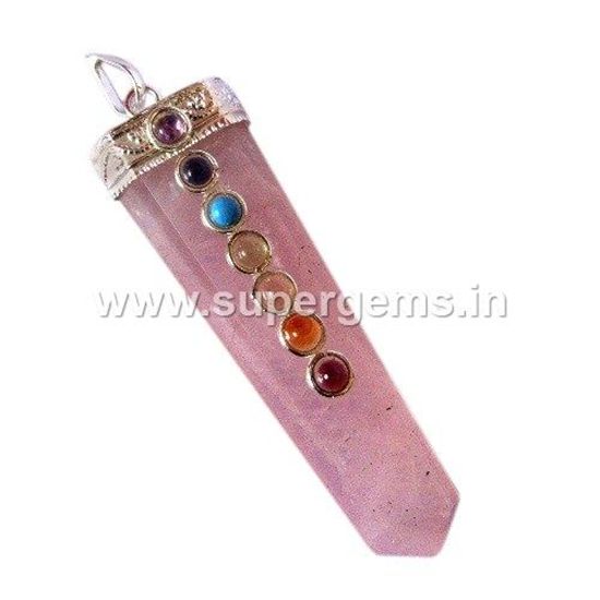 Picture of rose quartz flat 7 chakra pencil pendant