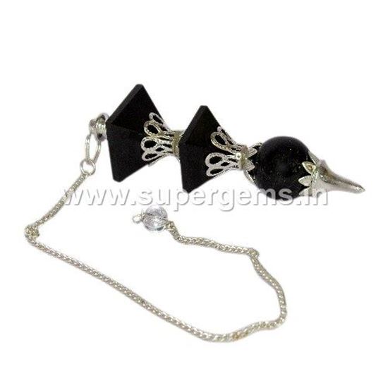 Picture of 2 pyramid and ball black agate pendulums