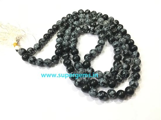 Picture of snowflake obsidian mala 