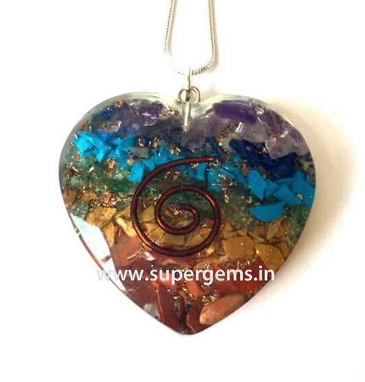 Picture of orgonite chakra heart shape pendnats