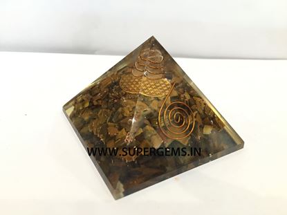 Picture of tiger eye flower of life orgonite pyramid