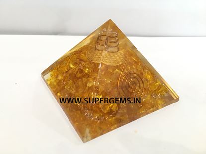 Picture of died citrine flower of life   orgonite pyramid