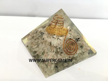Picture of white rainbow flower of life orgonite pyramid